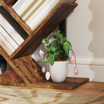 HOMCOM Six-Section Tree Bookcase - Wood-Effect 