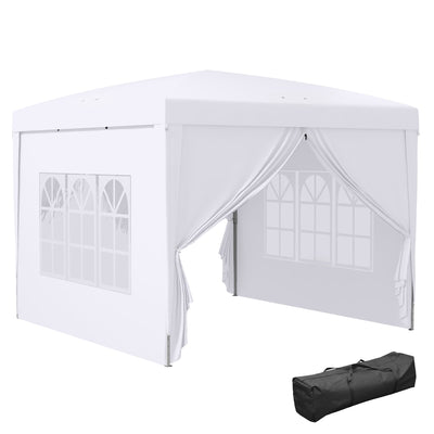 Outsunny 3 x 3m Pop Up Gazebo, Wedding Party Canopy Tent Marquee with Carry Bag and Windows, White 