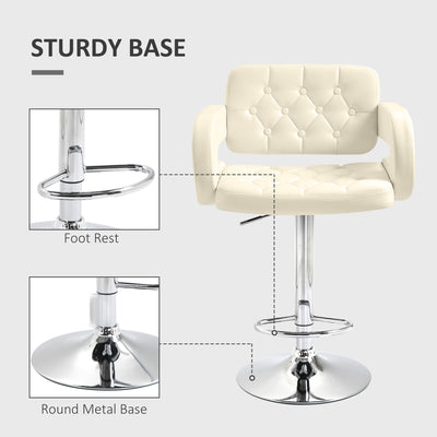 HOMCOM PU Leather Upholstered Swivel Bar Stool, Height Adjustable with Back, Armrest, Footrest, Beige 