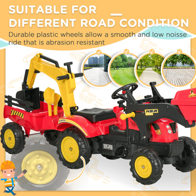 HOMCOM Kids Children Pedal Go Kart Ride On Toy Car Excavator Tractor w/ Moving Bucket Steering Wheel Removable Digger For 3 - 6 Years 