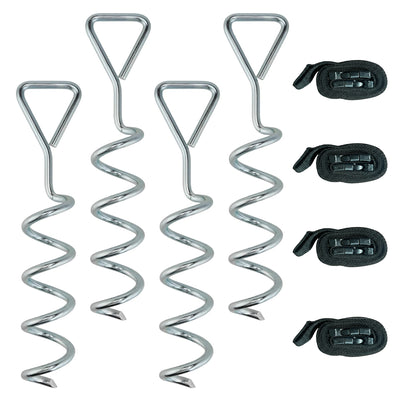 SPORTNOW 4Pcs Trampoline Anchor Kit, 32 cm Galvanised Trampoline Stakes, Spiral Ground Anchors with Triangle Head, Straps 
