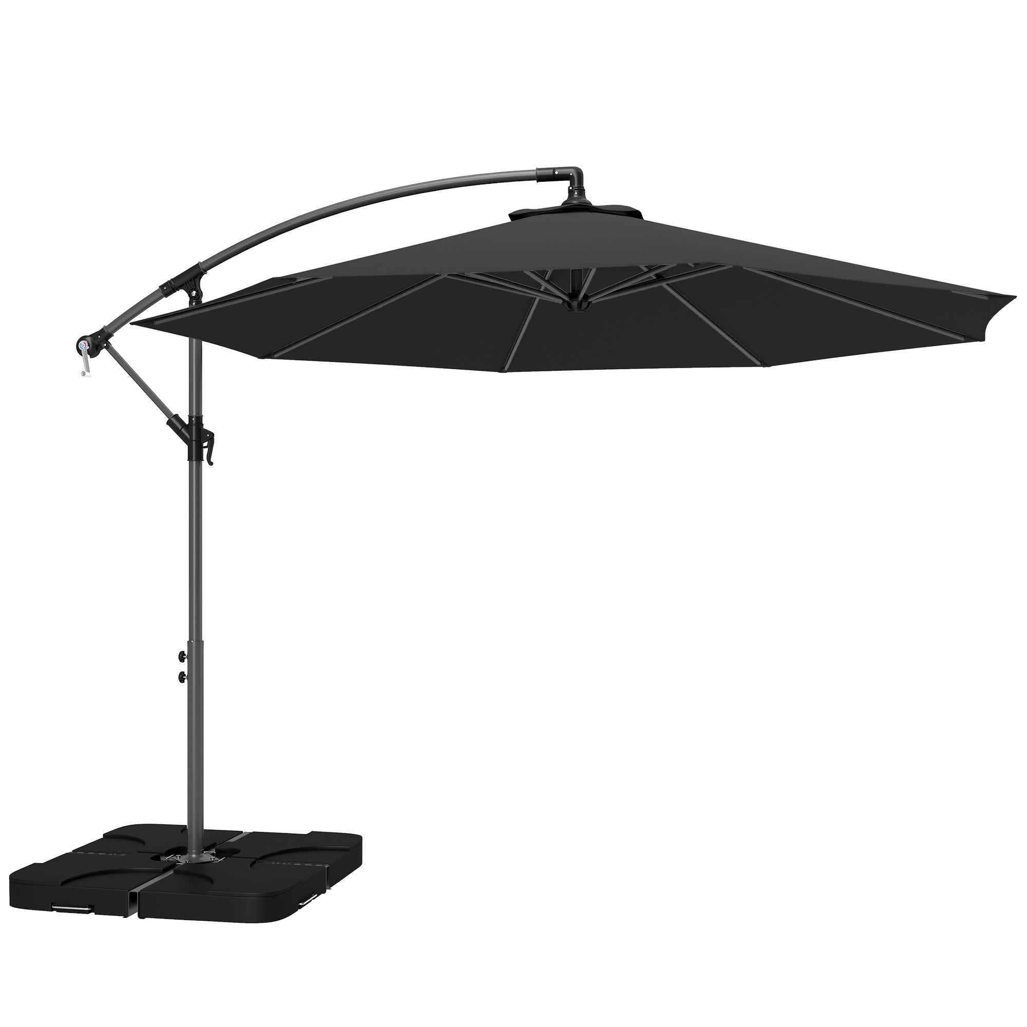 Outsunny 3m Overhanging Parasol, with Base, Weights and Cover - Black 