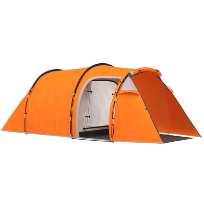 Outsunny 2-3 Man Tunnel Tents w/ Vestibule Camping Tent Porch Air Vents Weather-Resistant Shelter, Orange 