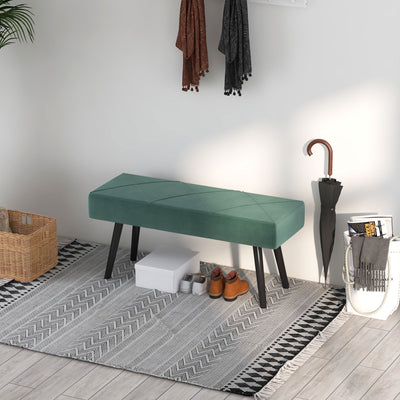 HOMCOM End of Bed Bench with X-Shape Design and Steel Legs, Upholstered Hallway Bench for Bedroom, Green 