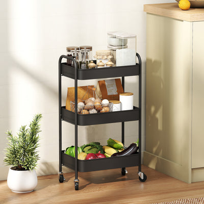 HOMCOM Three-Tier Steel Storage Trolley - Black 