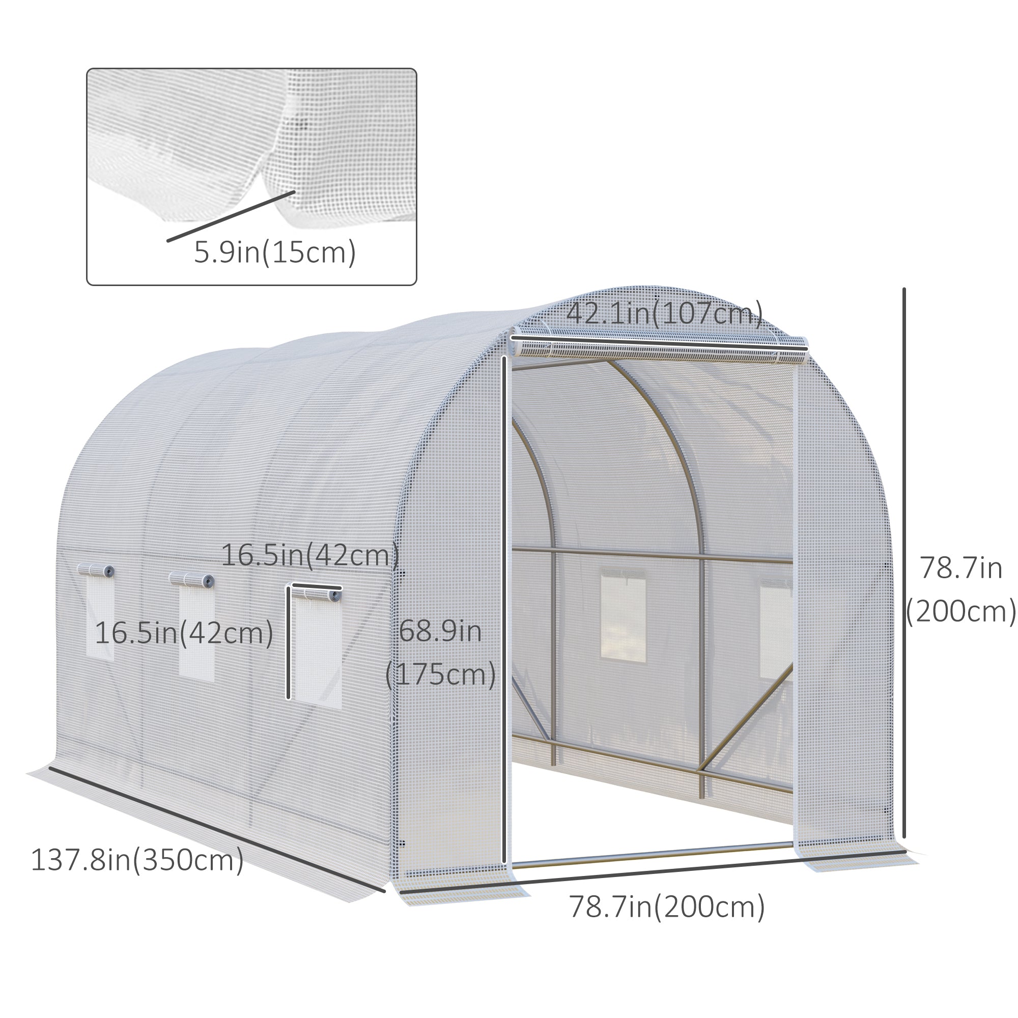 Outsunny 3.5 x 2 x 2 m Polytunnel Greenhouse, Walk-in Green House for Garden with Mesh Windows, Galvanised Steel Frame, White 