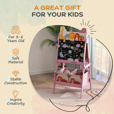 AIYAPLAY 2 in 1 Kids Easel with Whiteboard, Chalkboard, Storage Boxes, for Ages 3-8 Years, Pink 