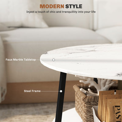 HOMCOM Two-Tier Marble-Effect Coffee Table - White/Black 