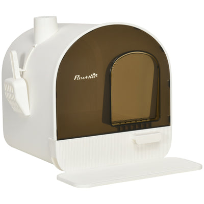 PawHut Hooded Cat Litter Box, Kitten Litter Tray, with Lid, Scoop, Filter, Flap Door 