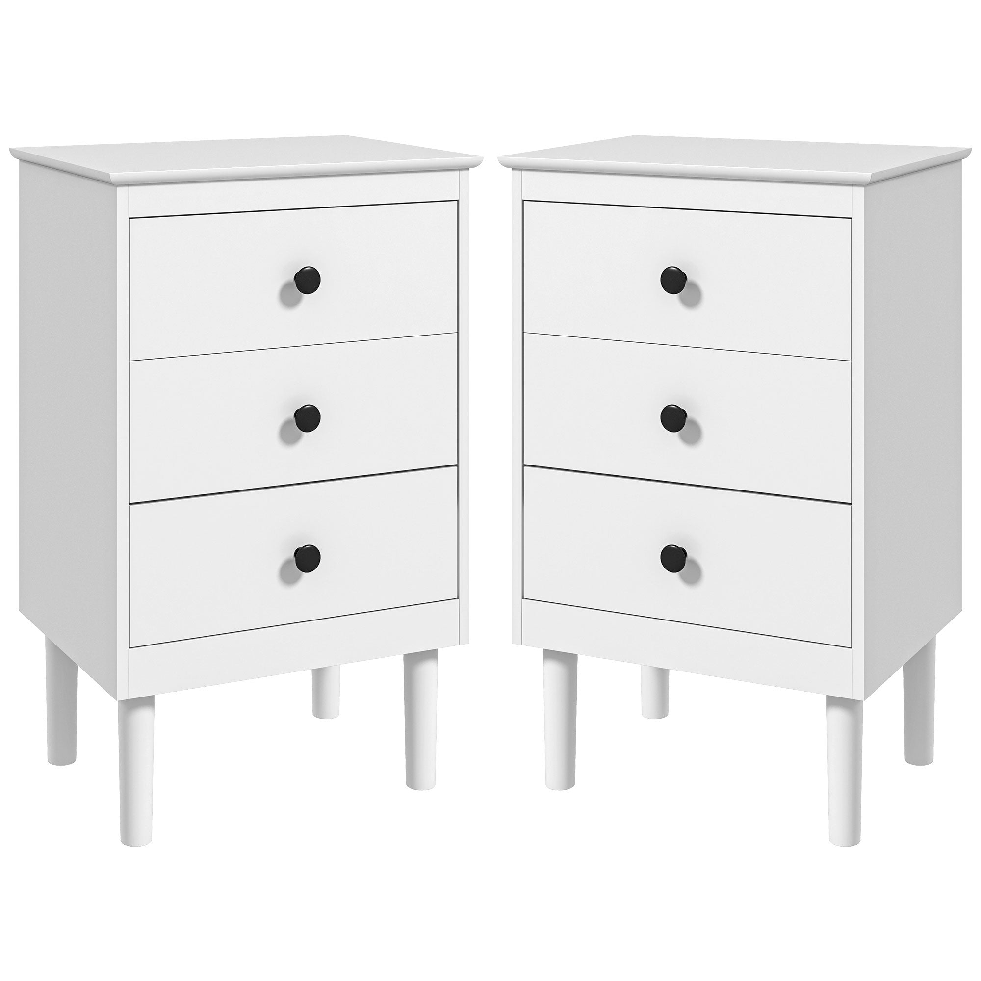 HOMCOM Set of Two Three-Drawer Modern Bedside Tables - White 
