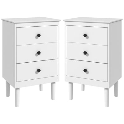 HOMCOM Set of Two Three-Drawer Modern Bedside Tables - White 