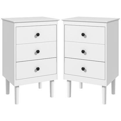 HOMCOM Set of Two Three-Drawer Modern Bedside Tables - White 