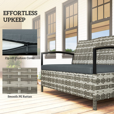 Outsunny 125L Garden Storage Bench, 2 Seater PE Rattan Outdoor Bench Storage Box with Padded Cushion, Dark Grey 
