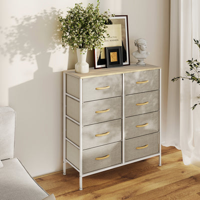 HOMCOM Fabric Chest of Drawers, Industrial Bedroom Dresser with 8 Fabric Drawers, Steel Frame and Wooden Top for Nursery, Living Room, Hallway, Maple Wood-effect 