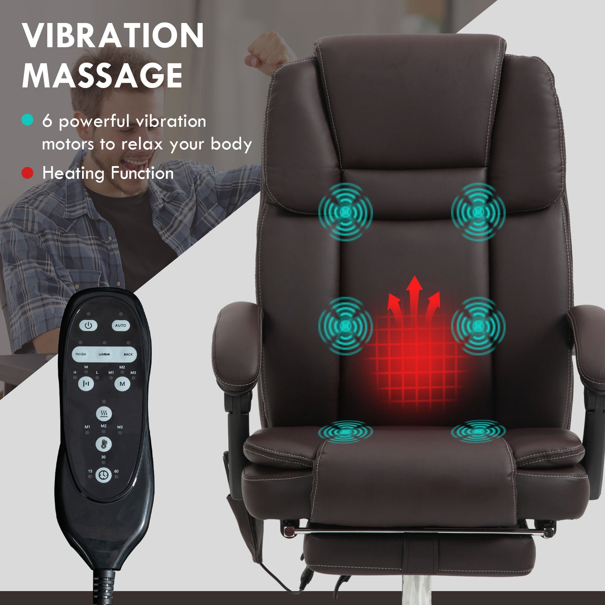 Vinsetto Six Point Vibrating Massage Office Chair - Dark Brown 