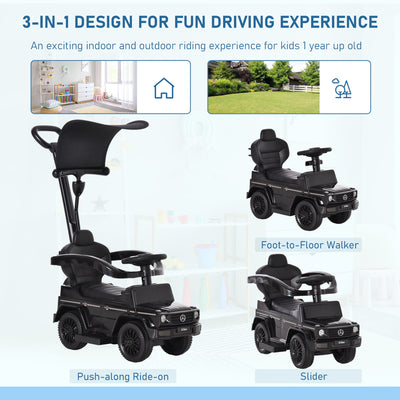 HOMCOM 3 in 1 Kids Children Ride on Push Car Toddler Sliding Car G350 Licensed Walker Foot to Floor Slider Push-Along with Horn Steering Wheel NO POWER Manual, Black 