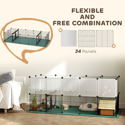 PawHut Pet Playpen with Waterproof Mat, DIY Small Animal Enclosure 34 Panels, Indoor/Outdoor Metal Pet Fence for Guinea Pigs 