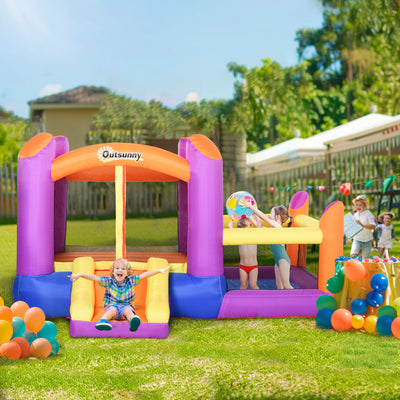 Outsunny Kids Bouncy Castle House Inflatable Trampoline Slide Water Pool 3 in 1 with Blower for Kids Age 3-8 Multi-color 2.8 x 2.5 x 1.7m 