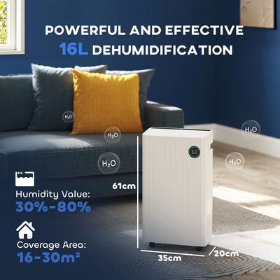 HOMCOM 5500mL Portable Dehumidifier with Air Purifier, UVC, Ioniser, 24H Timer, 5 Modes, 16L/Day, for Home Laundry, White 