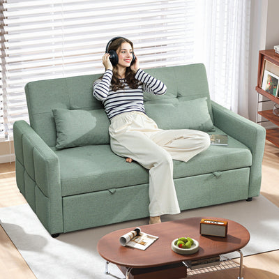 HOMCOM Three-Way 2 Seater Sofa Bed with Three-position back and Two Soft Pillows - Green 