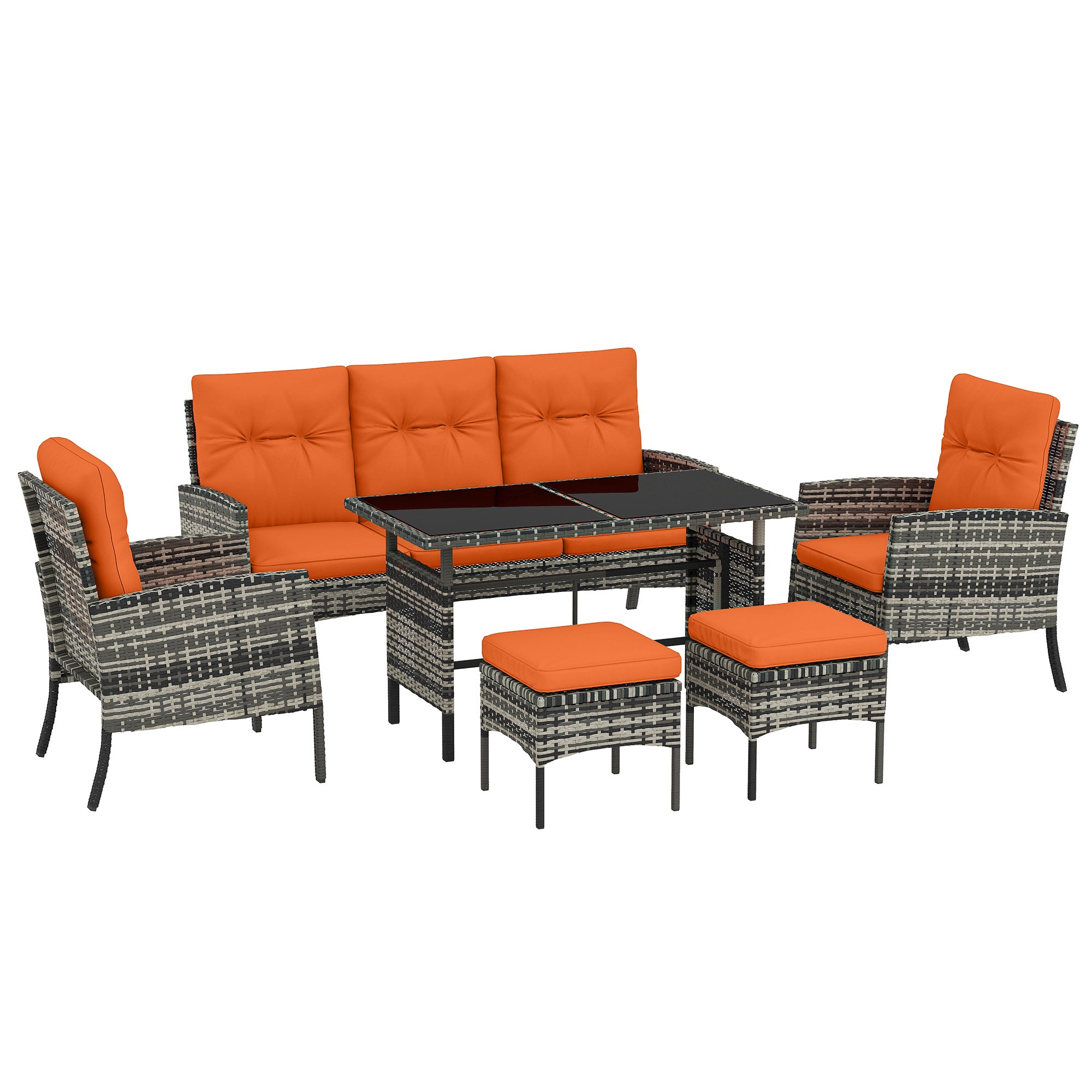 Outsunny 6 Pieces Rattan Garden Furniture Set with Dining Table and Cushions, Orange 