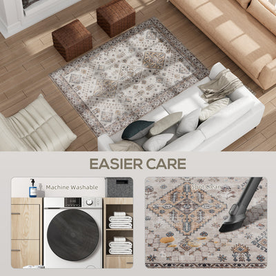 HOMCOM Vintage Area Rug, Non-Slip Washable Rug, Flannel Floor Carpet for Living Room, Bedroom, Dining Room, Home Office, 170 x 120 cm, Beige 