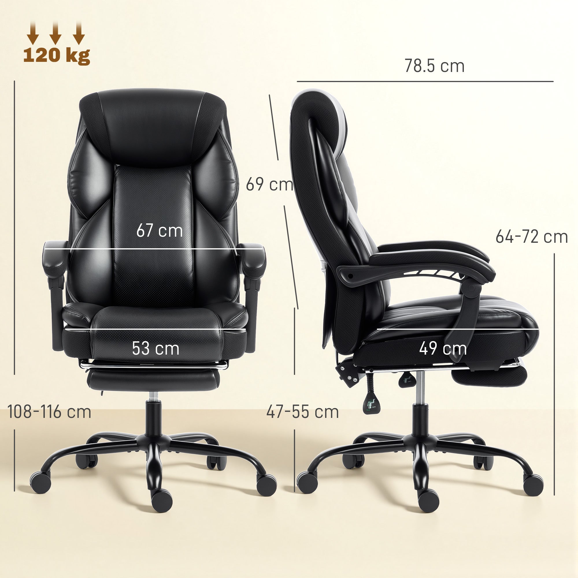 HOMCOM Adjustable Office Chair Reclining Computer Desk Chair with Footrest, Armrest, Casters, Black 