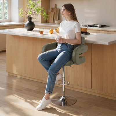 HOMCOM PU Leather Upholstered Swivel Bar Stool, Height Adjustable with Back, Armrest, Footrest, Green 