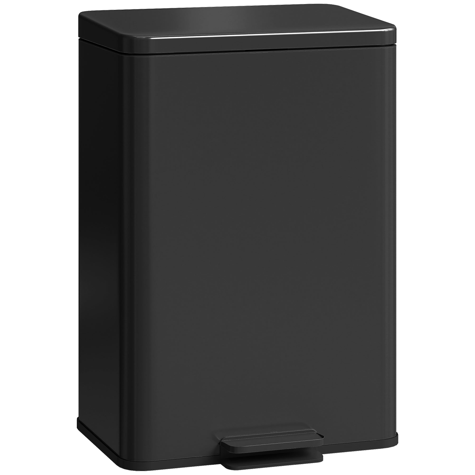 HOMCOM 20L Kitchen Bin with Soft-Close Lid and Stay-Open Function, Stainless Steel Pedal Bin with Removable Inner Bucket for Kitchen, Office, Home, Matte Black 