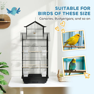 PawHut Metal Bird Cage with Plastic Swing, Perch, Food Container, Tray, Handle, for Finches, Canaries, 43 x 32.5 x 104cm 