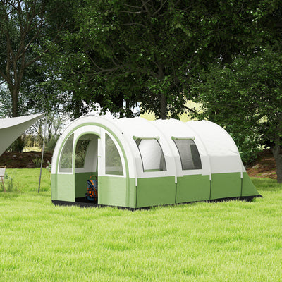 Outsunny 3000mm Waterproof Camping Tent, 5-6 Man Family Tent with Living and Bedroom, Carry Bag Included, Cream and Green 