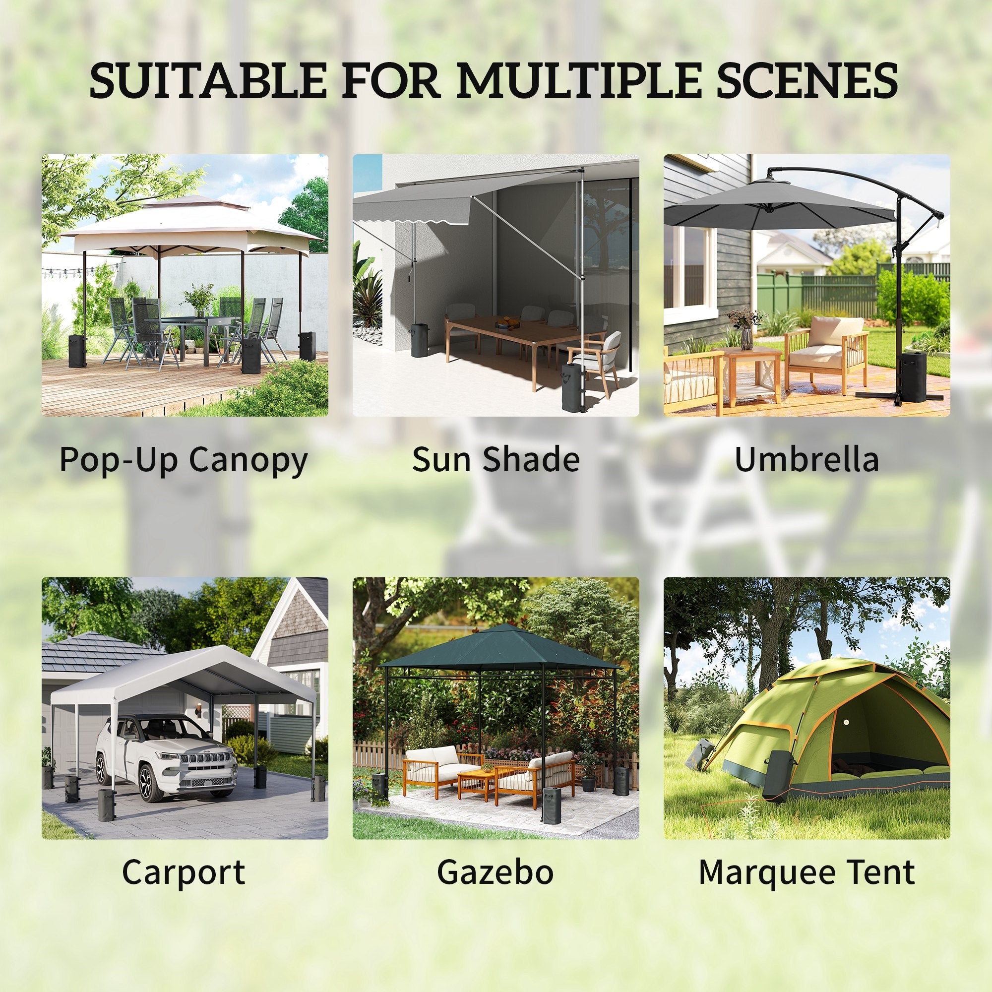 Outsunny Set of 4 Heavy Duty Gazebo Weights Bags, 500D Sand Weights with Carry Handles for Garden Marquee, Parasol, Black 