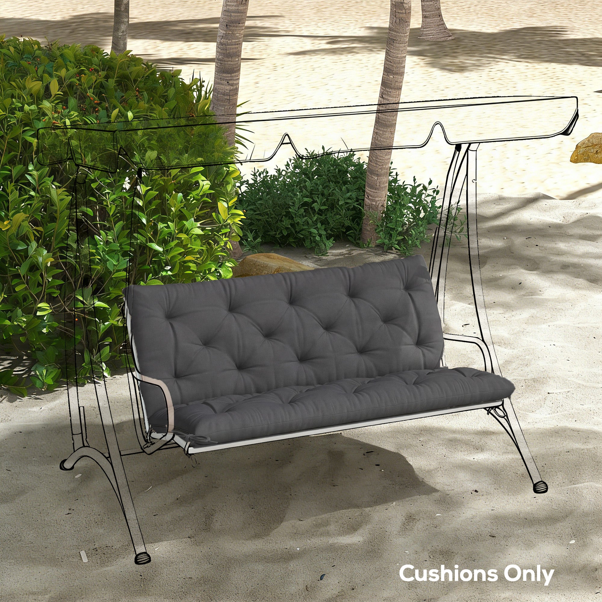 Outsunny Garden Bench Cushion, 2 Seater Swing Chair Cushion, Seat Pad with Ties for Indoor and Outdoor Use, 110 x 120 cm, Black 