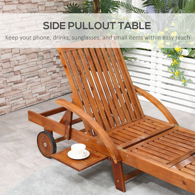 Outsunny Outdoor Garden Patio Wooden Sun Lounger Foldable Recliner Deck Chair Day Bed Furniture with Wheels 