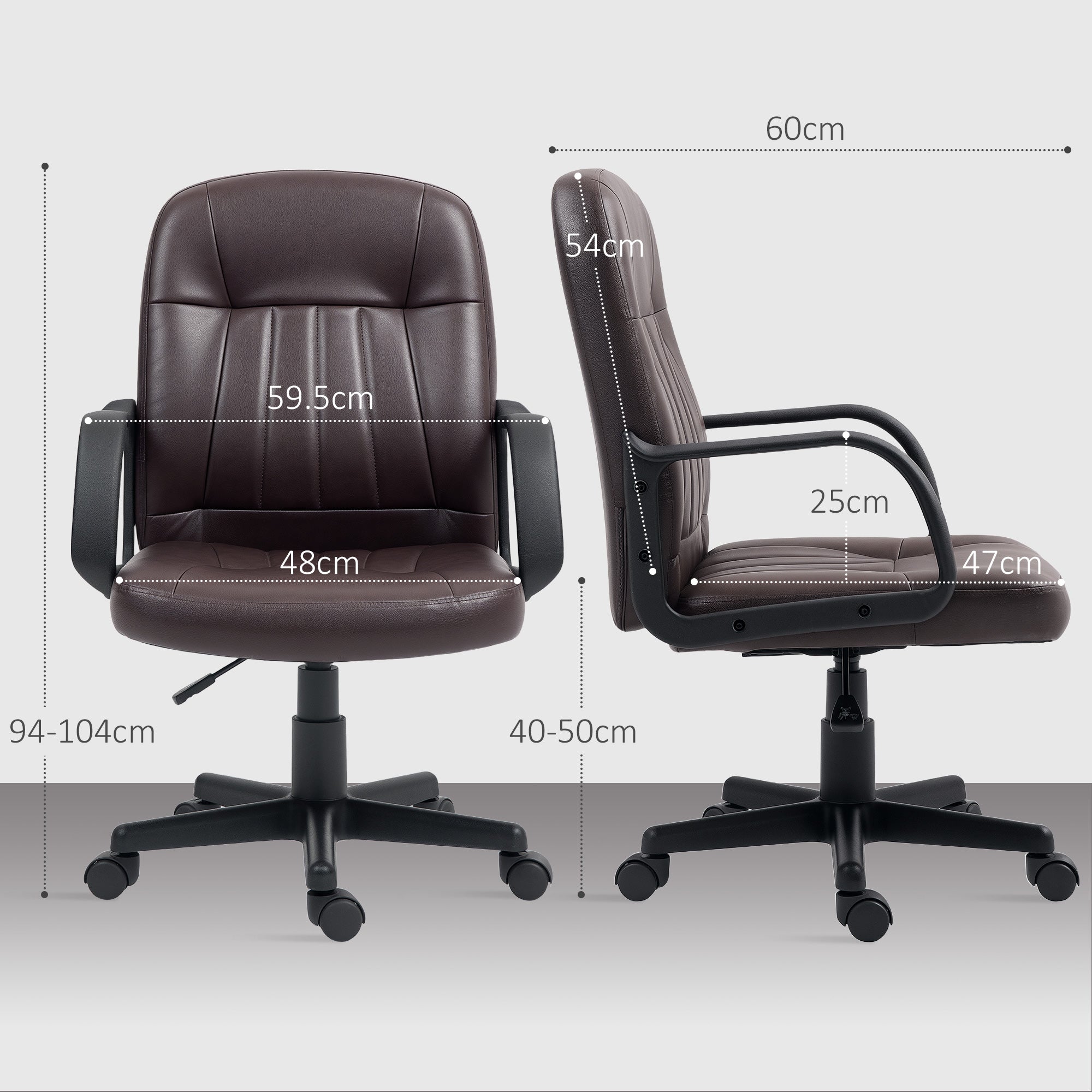 HOMCOM Swivel Executive Chair PU Leather Computer Desk Chair, Dark Brown 