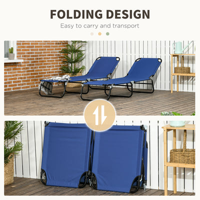 Outsunny Set of Two Metal Frame Folding Sun Loungers - Blue 
