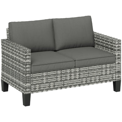 Outsunny Two-Seater Rattan Outdoor Sofa - Light Grey 