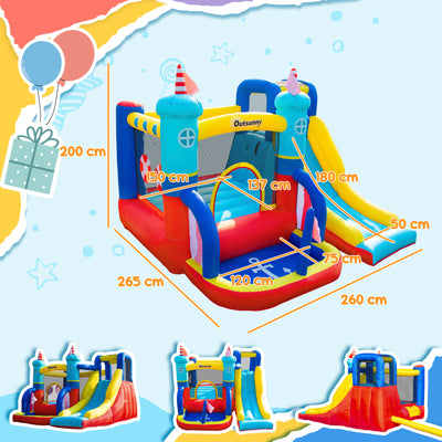 Outsunny 4 in 1 Kids Bouncy Castle Large Sailboat Style Inflatable House Slide Trampoline Water Pool Climbing Wall with Blower Carrybag for Kids Age 3-8, 2.65 x 2.6 x 2m 