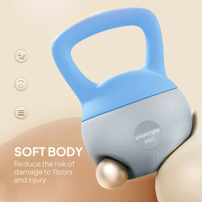 SPORTNOW 6KG Soft Kettlebell, Kettlebell with Non-Slip Handle for Home Gym, Weight Lifting, Strength Training, Light Blue/Grey 