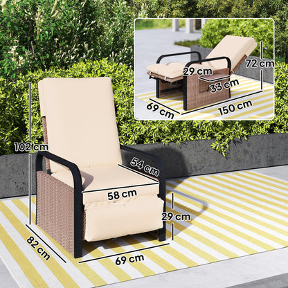 Outsunny 140° Reclining Rattan Armchair - Brown/Khaki