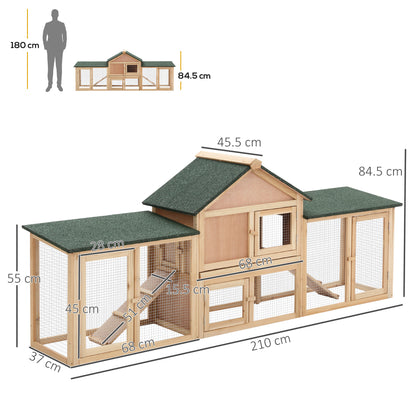 PawHut Large Rabbit Hutch Outdoor Wooden Guinea Pig Hutch with Run, 2 Storey Bunny House 210 x 45.5 x 84.5 cm 