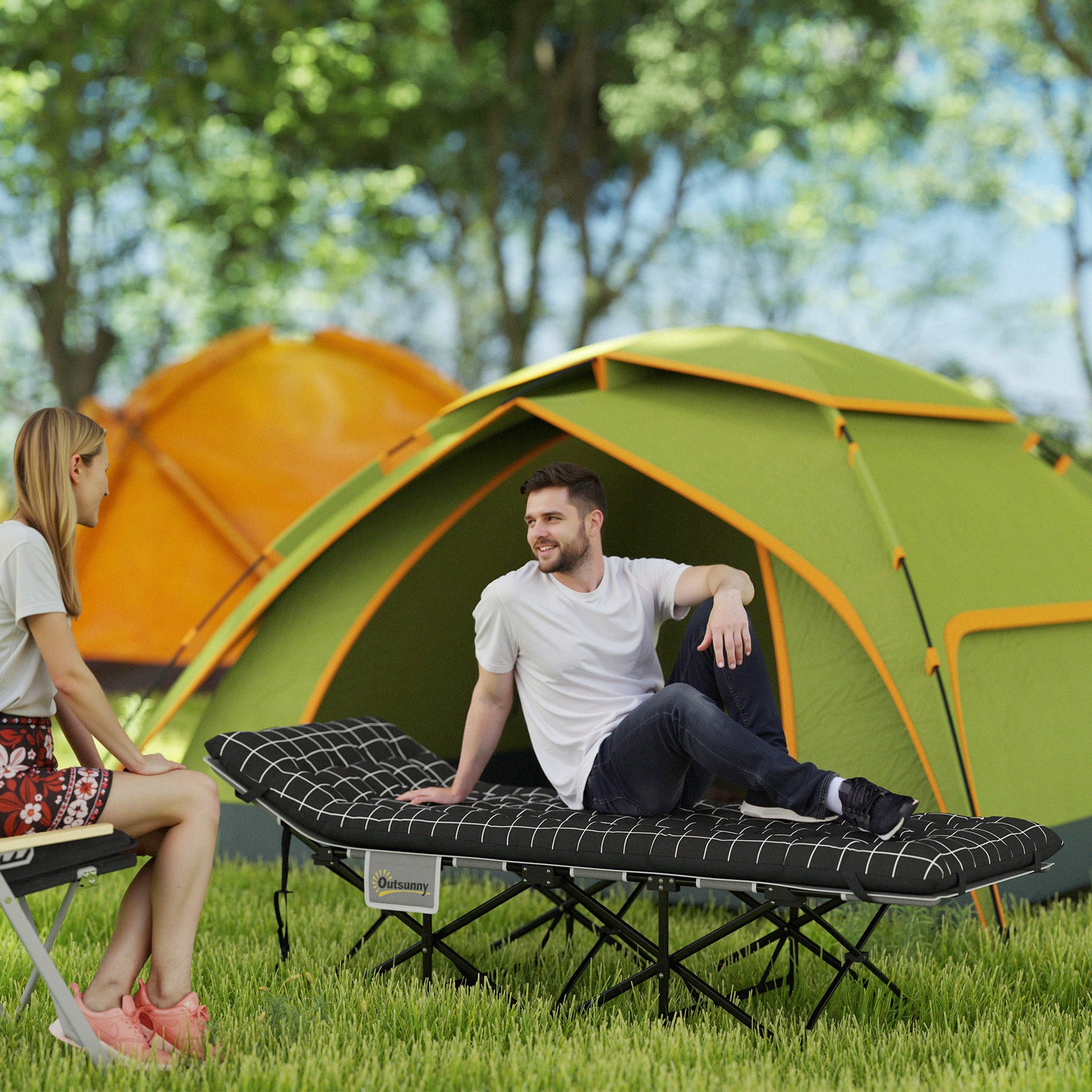 Outsunny 67cm Wide Folding Bed, Camping Cot for Adults with Mattress, Storage Pocket, Carry Bag, Max Load 150kg, Black 