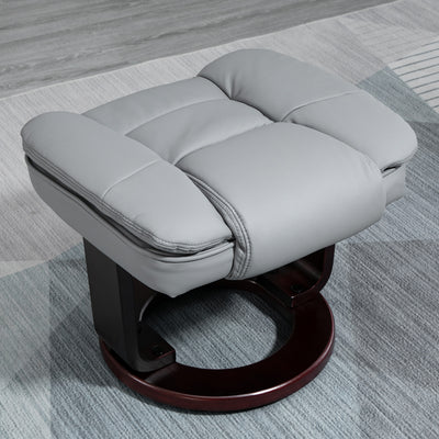 HOMCOM Manual Recliner and Footrest Set PU Leather Leisure Lounge Chair Armchair with Swivel Wood Base, Grey 