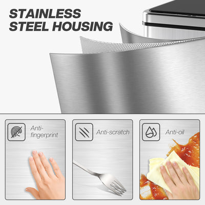 HOMCOM 50L Sensor Bin with Quiet Soft-Close Lid, Automatic Touchless Motion Sensor Kitchen Bin with Fingerprint Resistant Stainless Steel for Hygienic Gyms, Home Office Use, Silver Tone 
