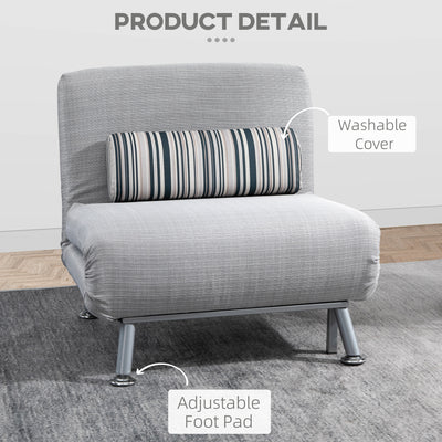 HOMCOM Single Sofa Bed, 1 Person Sleeper Foldable Lounge with Pillow, Grey 