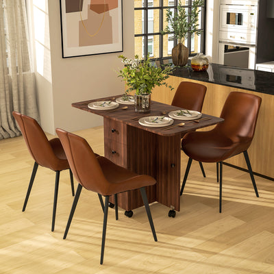 HOMCOM Multi-Storage Six-Person Drop Leaf Dining Table -  Distressed Brown 