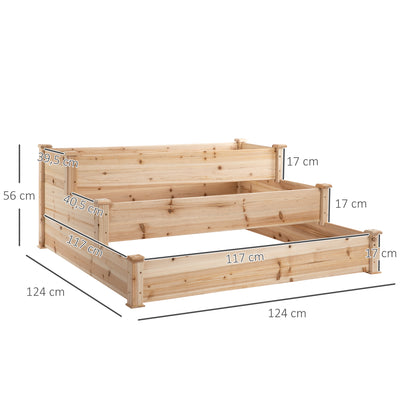 Outsunny 470L Raised Garden Bed, 3-Tier Planter Kit, Elevated Wooden Planters for Garden, Yard & Patio, 124 x 124 x 56 cm 