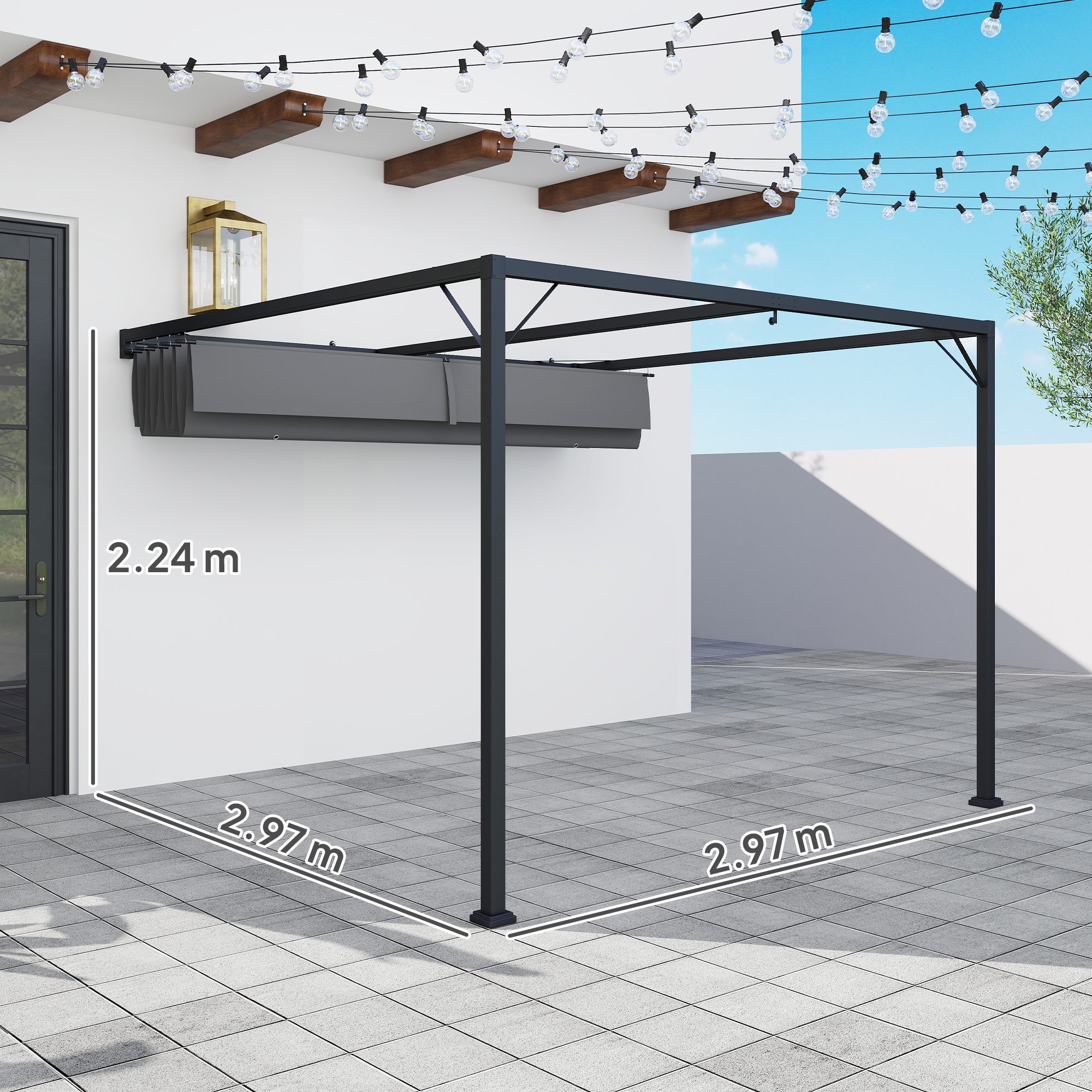 Outsunny 3 x 3(m) Outdoor Pergola with Retractable Canopy - Grey 