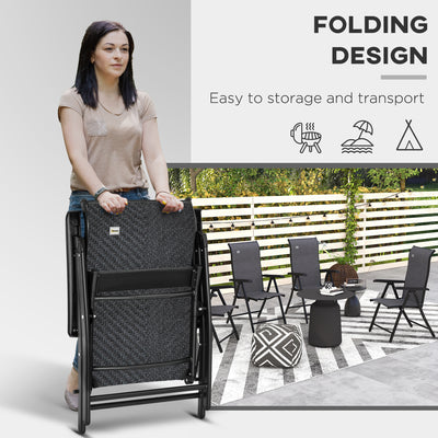 Outsunny Set of Two Folding Garden Chairs, with Seven-Position Adjustable Backs - Grey 