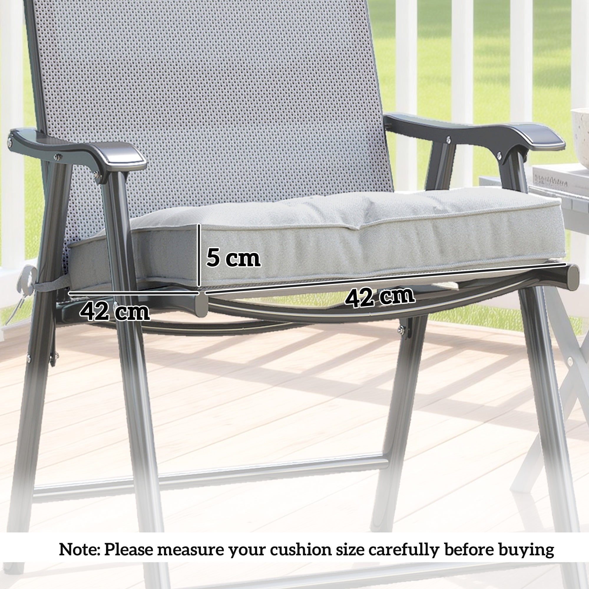 Outsunny Set of 4 Garden Seat Cushion with Ties, 42 x 42cm Replacement Dining Chair Seat Pad, Light Grey 